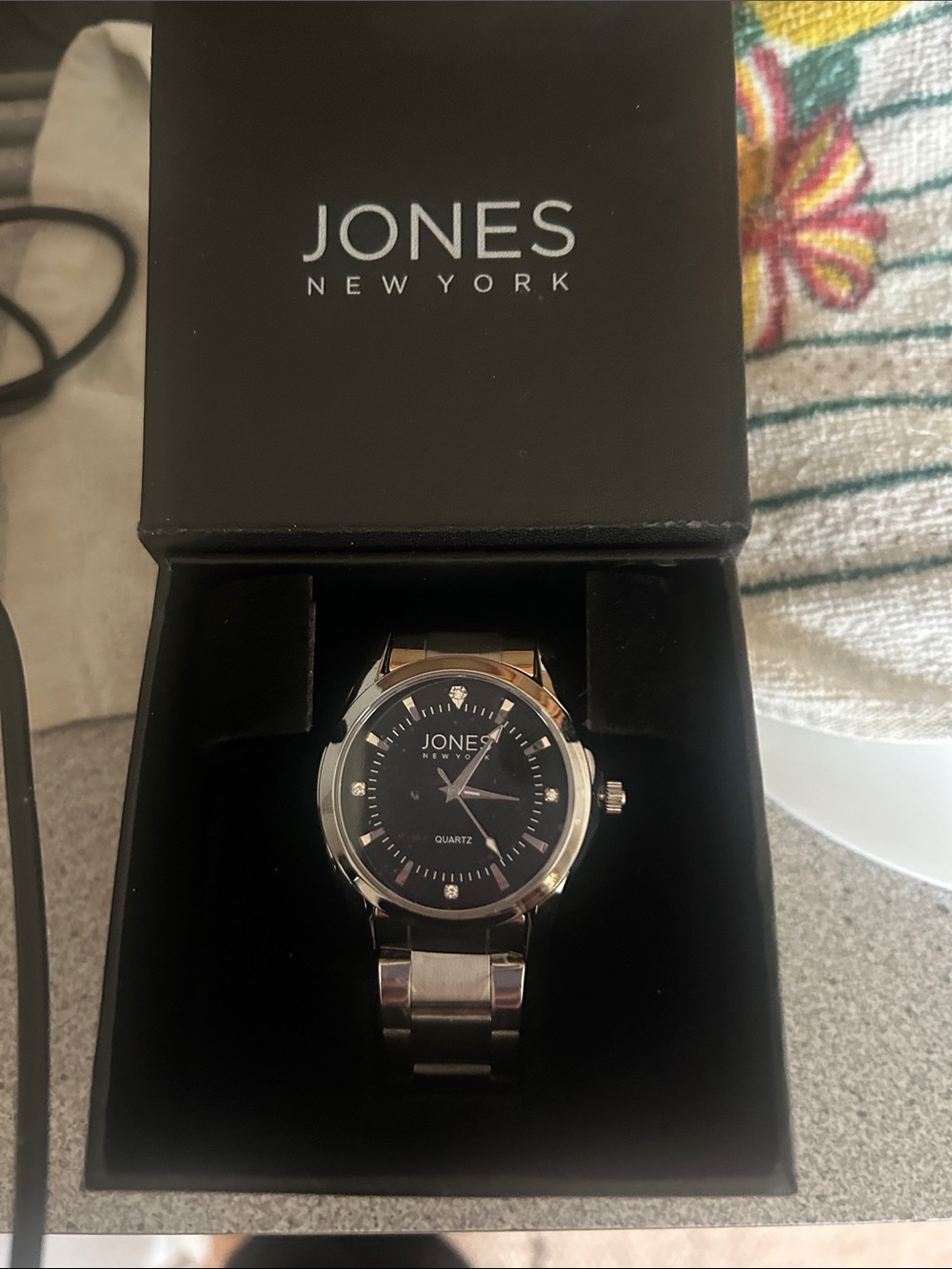 Jones New York Black Dial Silver-Tone Men’s Watch